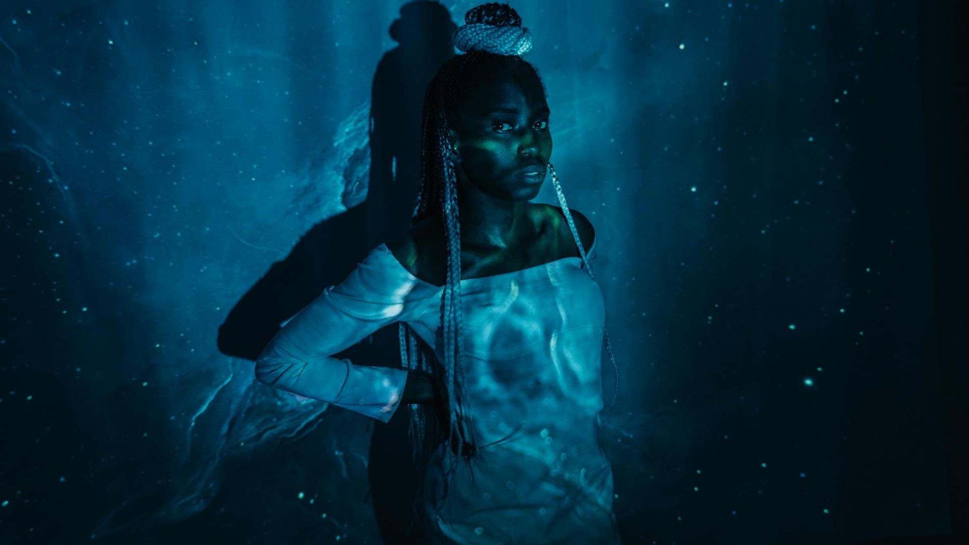 Serene background for a yoga practice with abstract light patterns.